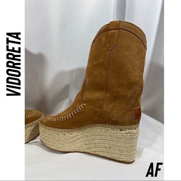 VIDORRETA TEXAN WEDGE BOOT IN CAMEL SUEDE NEW SIZE 41 - Picture 7 of 9